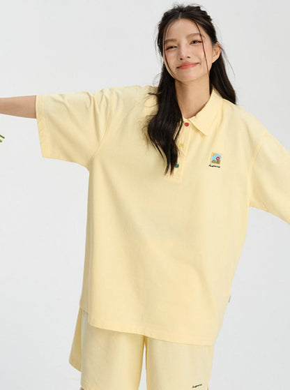 Loose Fit Embroidered Polo Shirt