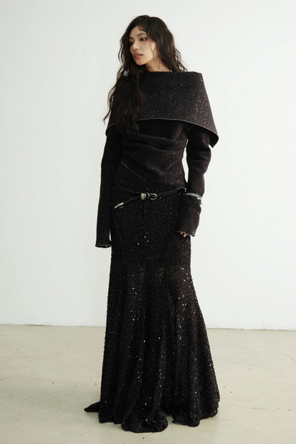 Sequin Skirt Black Maxi Skirt