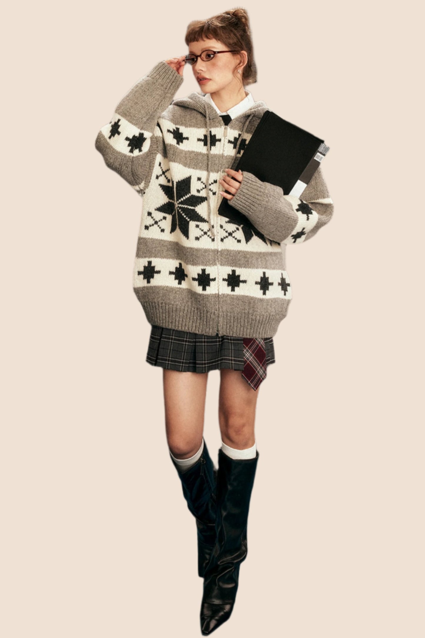 Retro Christmas Hooded Knit Cardigan