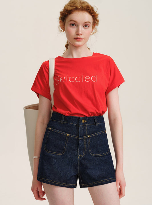 Red Round Neck Cotton Crop Top