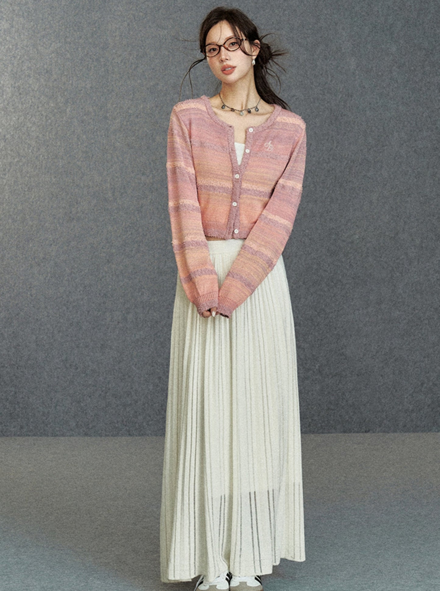 Stitching gradient cardigan waist short sweater