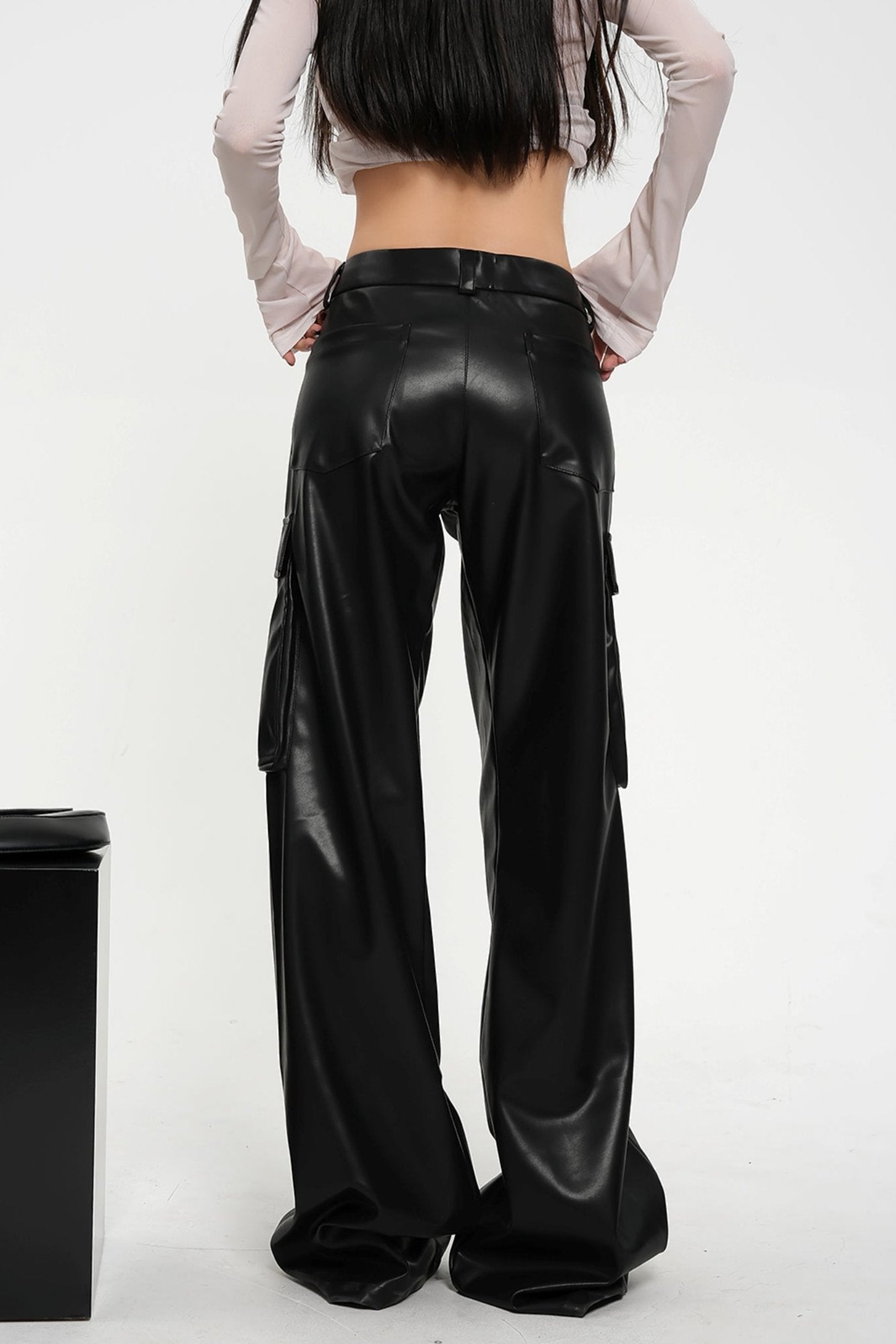 Street Style Shiny Leather Flared Pants