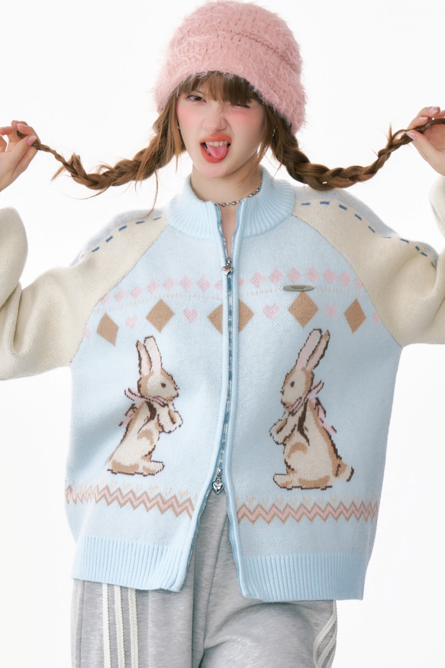 Retro Bunny Sweater Cardigan Jacket