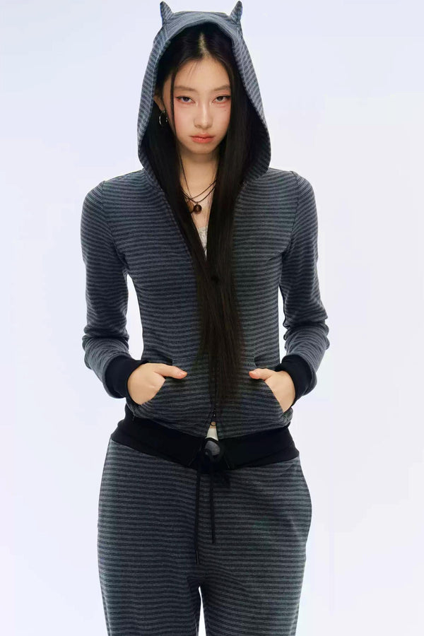 Horn Striped Sweatshirt Trouser Set-Up