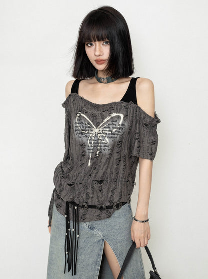 Distressed Sleeveless Strap Top