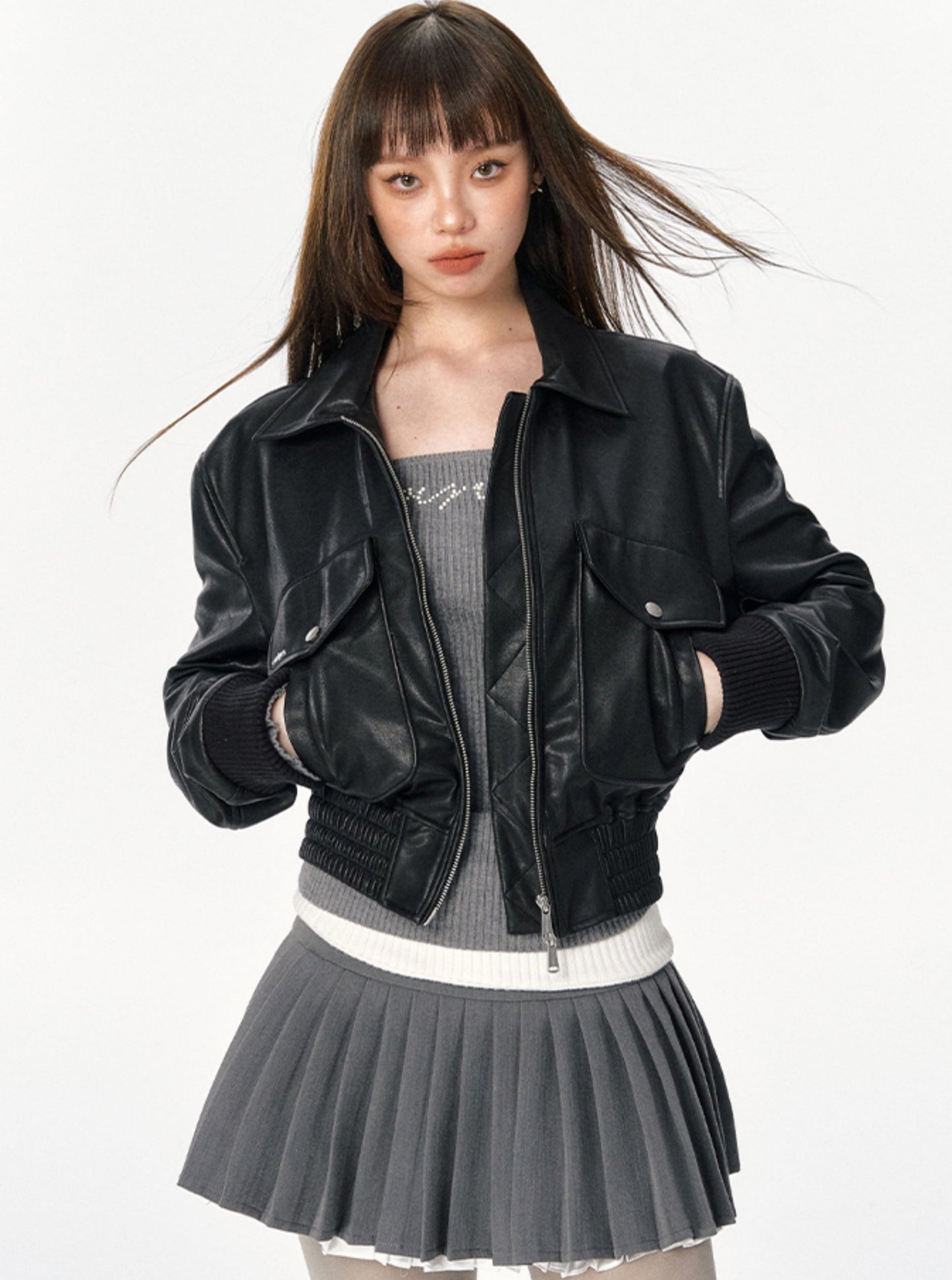 American Retro Short Black Leather Jacket