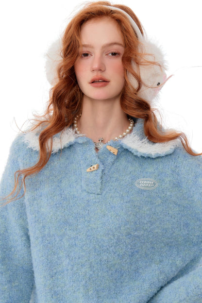 Soft Loose Polo Doll Collar Sweater