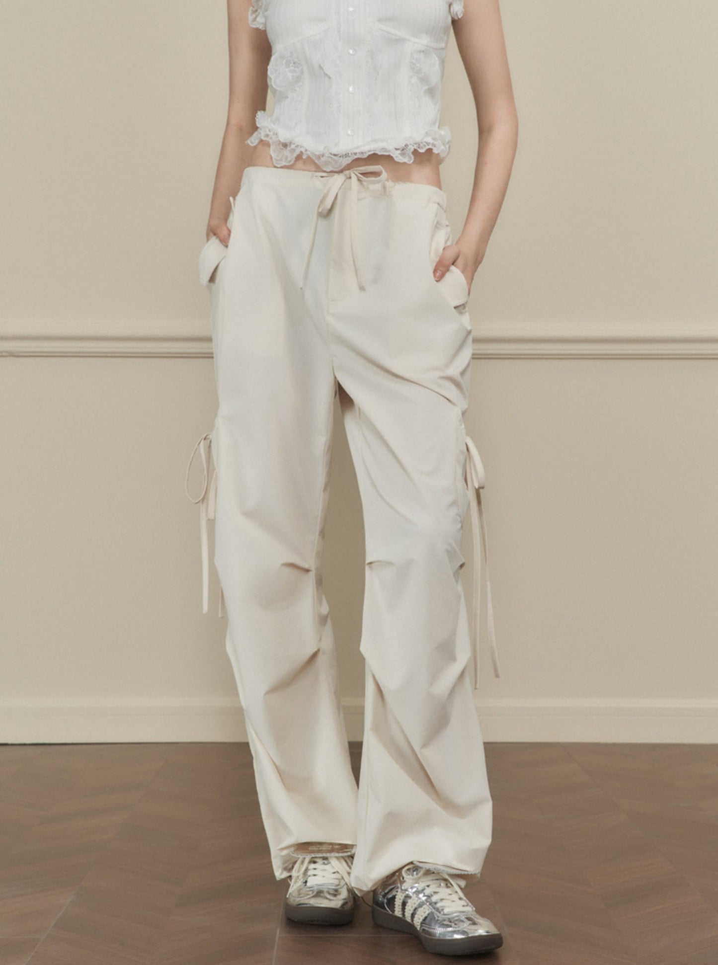 Bow Stitched Double Waist Pants