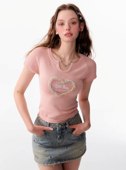 Retro Hollow Love Rabbit T-Shirt