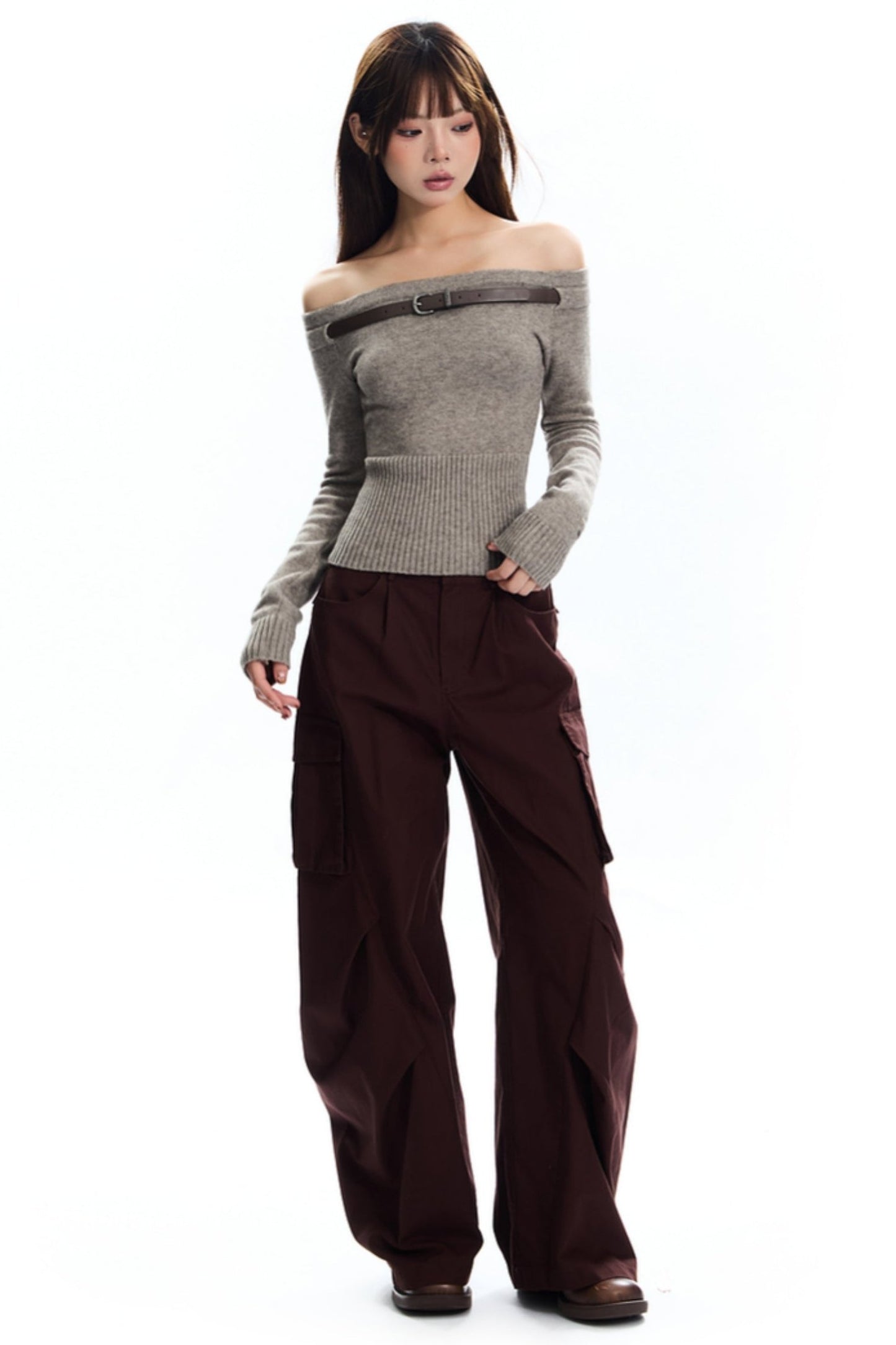 [New on September 19] APEA premium feeling Cozyfit shoulder vintage detachable belt long-sleeved sweater