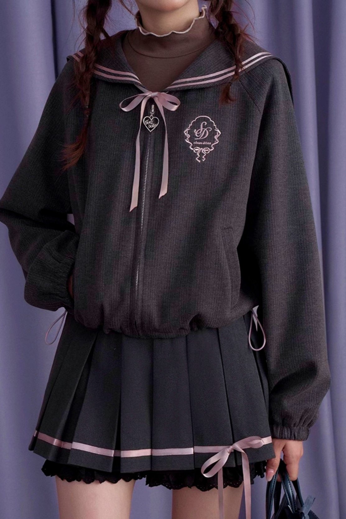 SagiDolls Girl's Fighting Spirit Sakurakai High School College Style Bow Sailor Collar Jacket Short Skirt Looks Thin and Thick