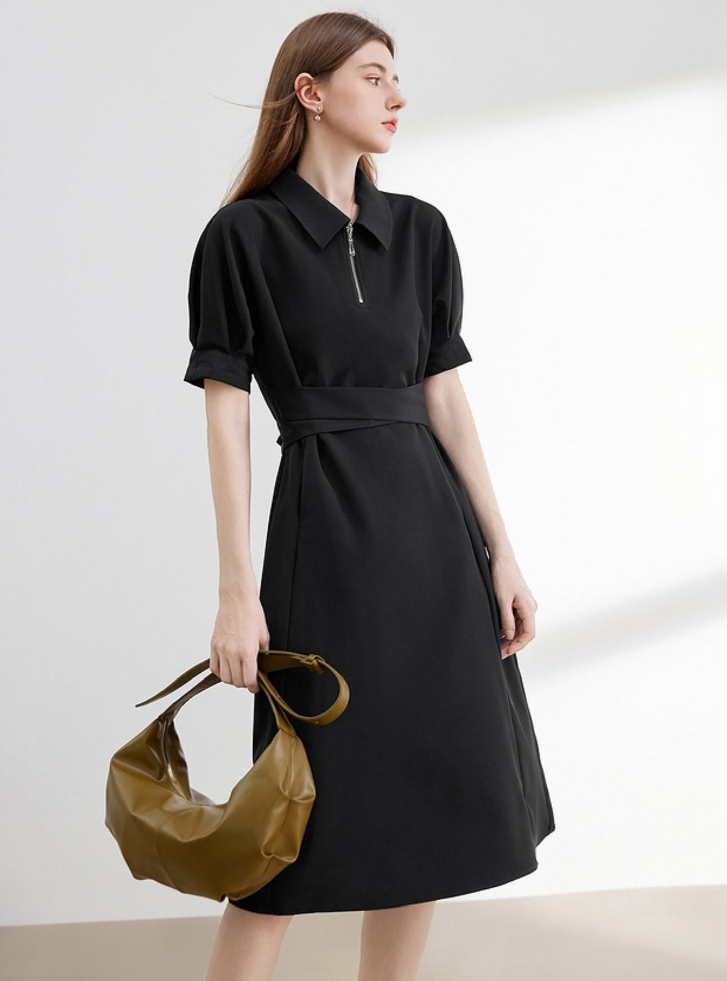 Lapel Short Sleeve Dress