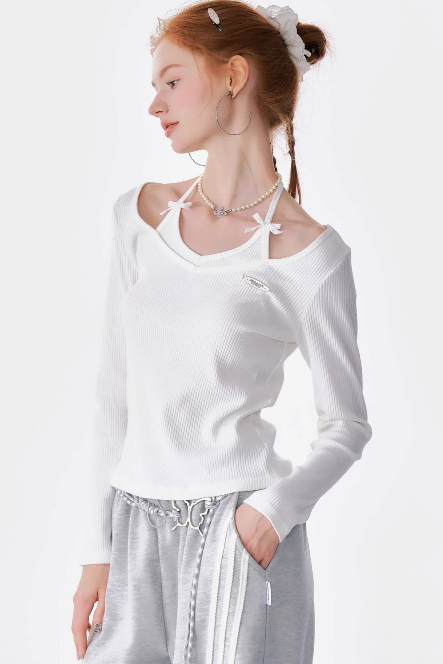 Halterneck Bow Knitted Base Layer