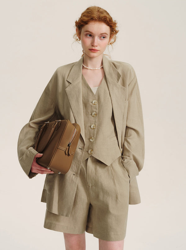 Structured Suit V-Neck Vest Shorts Set-Up