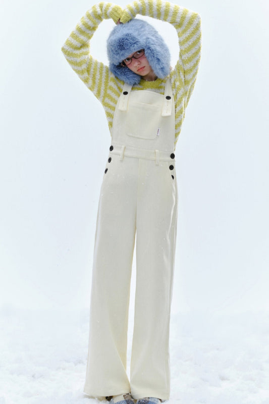 Solid Color Soft Heart Overalls Pants