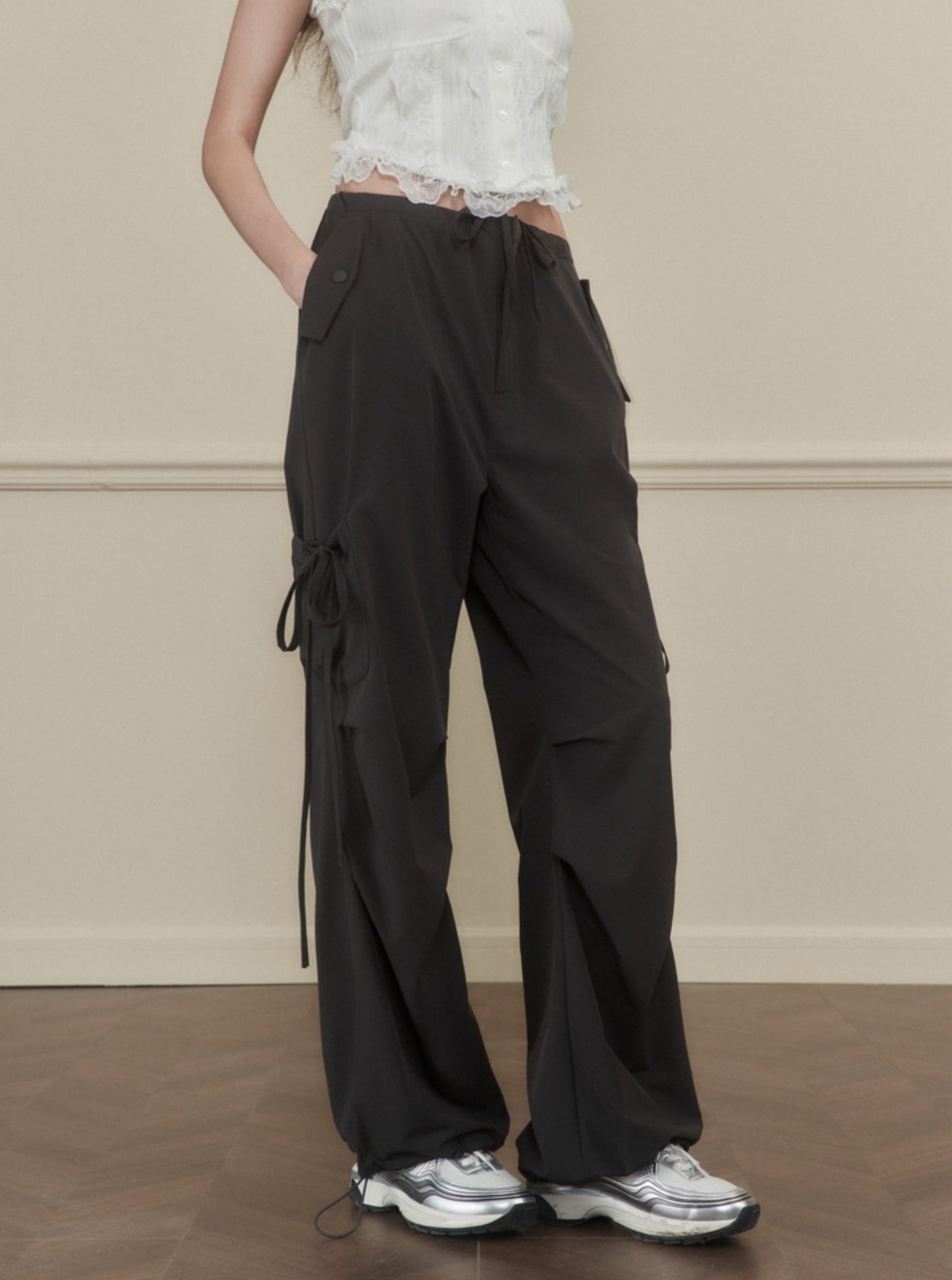 Bow Stitched Double Waist Pants