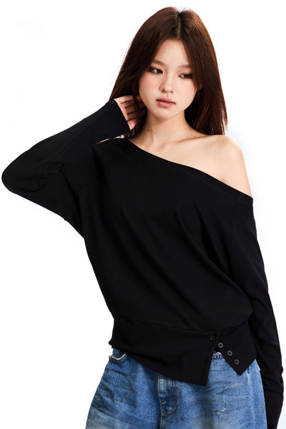 Retro Loose Fit Off-Shoulder Top