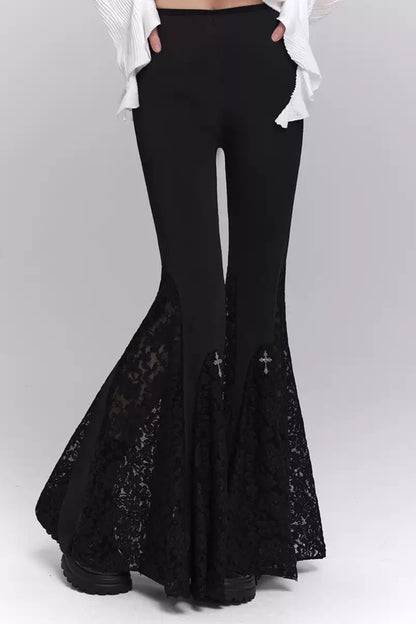 Dark Gothic High-Waist Black Flared Pants