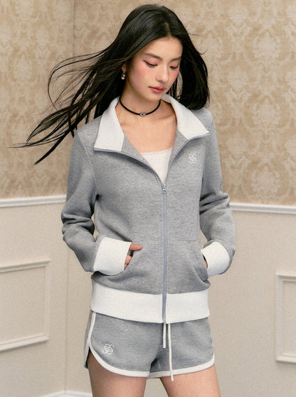 American Retro Contrasting Zipper Sweatshirt Set