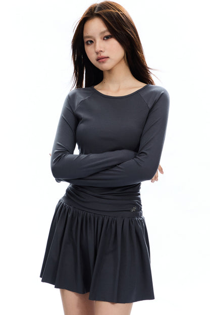 Retro Slim Shirred Knit Dress