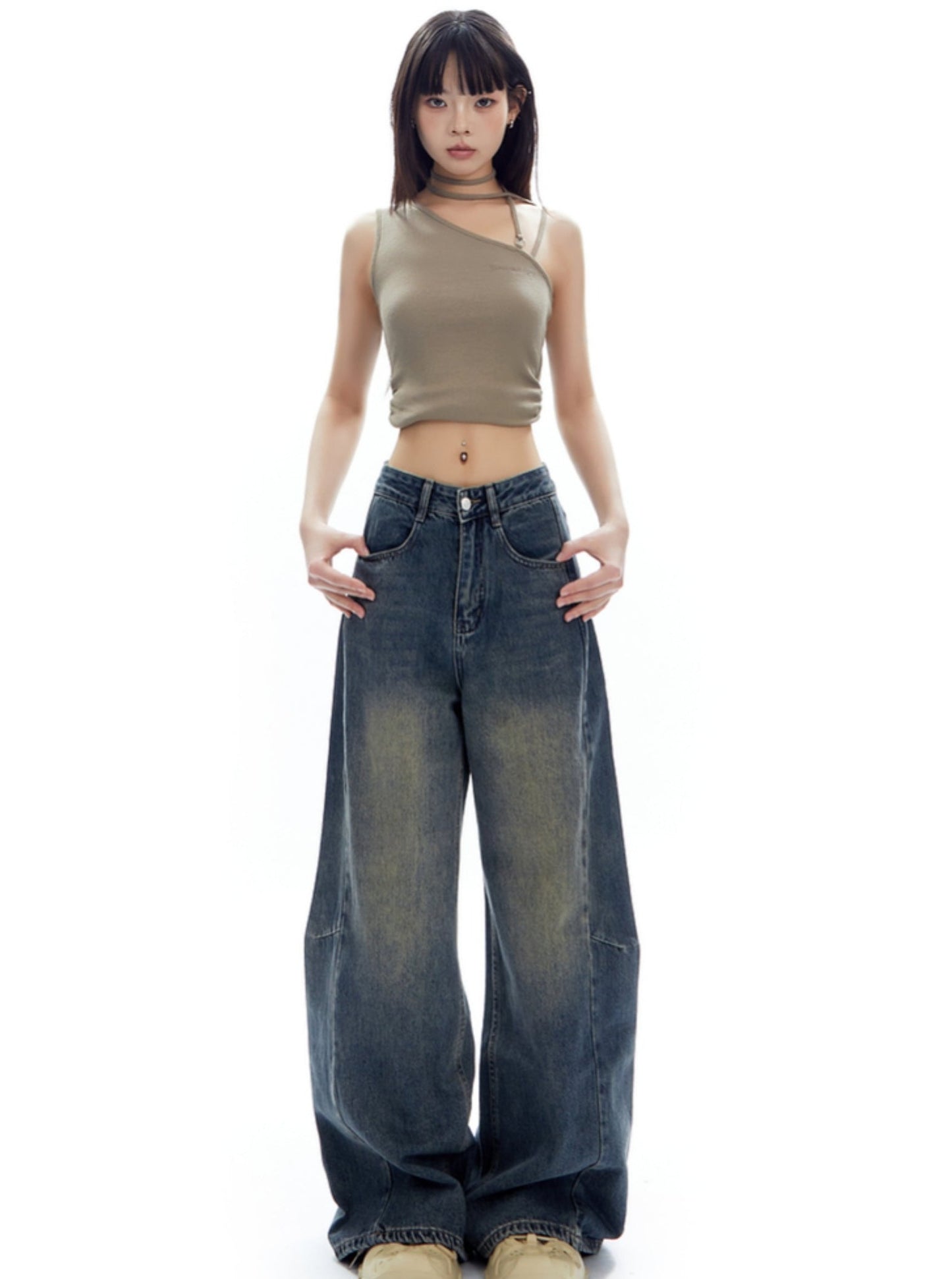 American Retro Distressed Straight Denim Pants