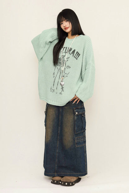 Fall Retro Style Denim Long Skirt