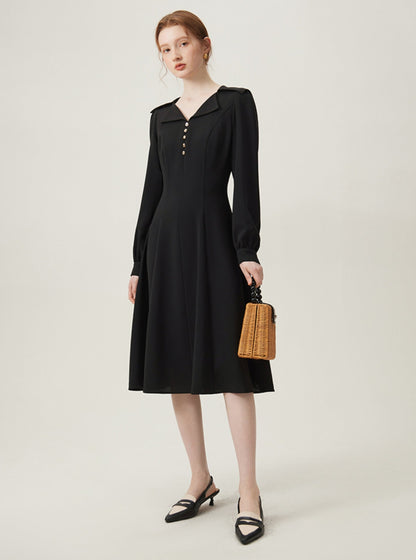 French Elegant Navy A-Line Dress