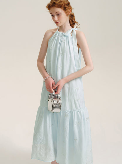 Blue Summer Halterneck Long Dress