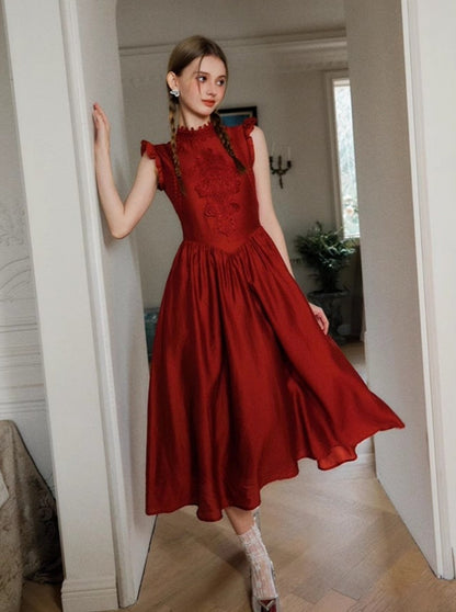 Rich cherry French retro dress