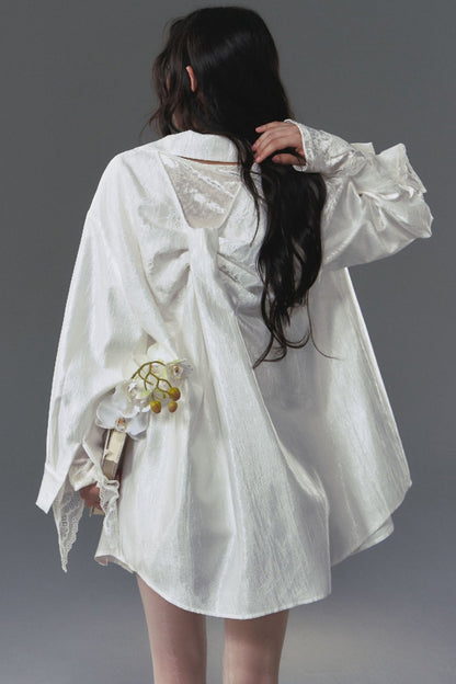 SALTHe Salt Tea, Jasmine White Moss, Pure Lust, Lace Patchwork Shirt, Bow Back Collar, Cut-out Top