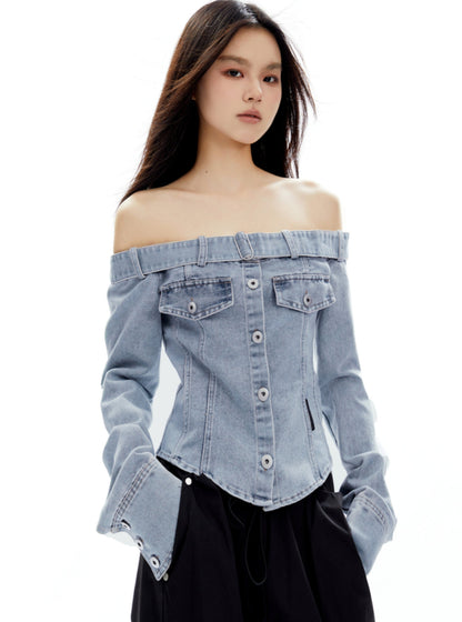 Hottie Straight Shoulder Denim Top