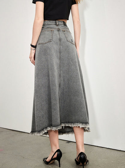 Gray High-Waist A-Line Skirt