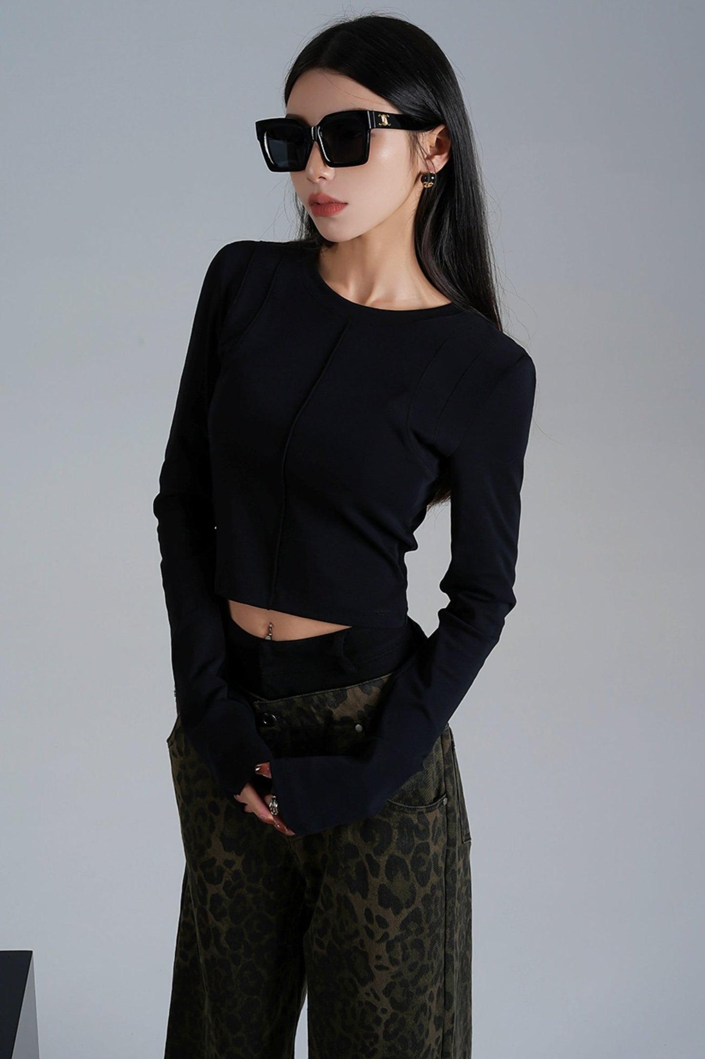 High Waist Cut Long Sleeve Top