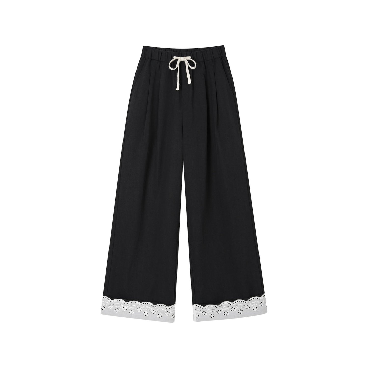 Lace-Trimmed Wide Leg Pants