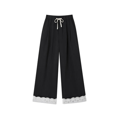 Lace-Trimmed Wide Leg Pants
