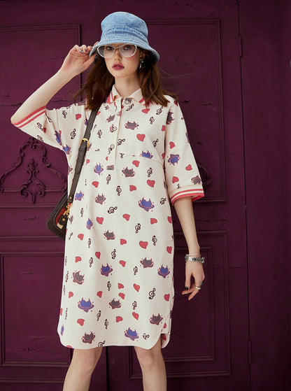 Polo Neck Print T-Shirt Dress