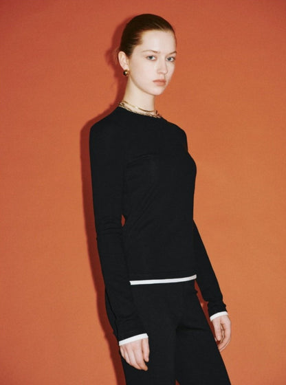 Basic Stitching Contrast Long Sleeves Top