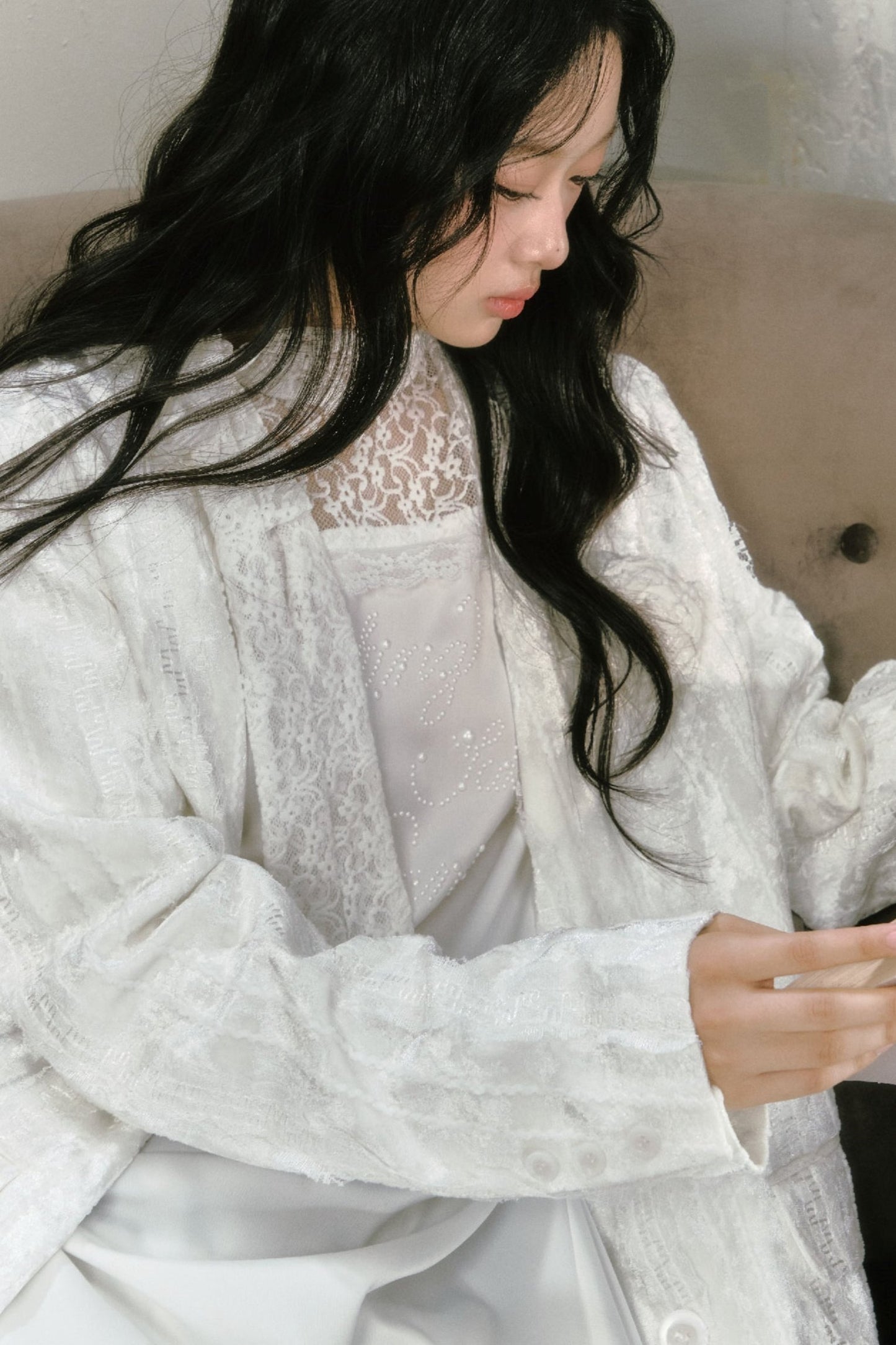 White Moss Rose Lace Blazer