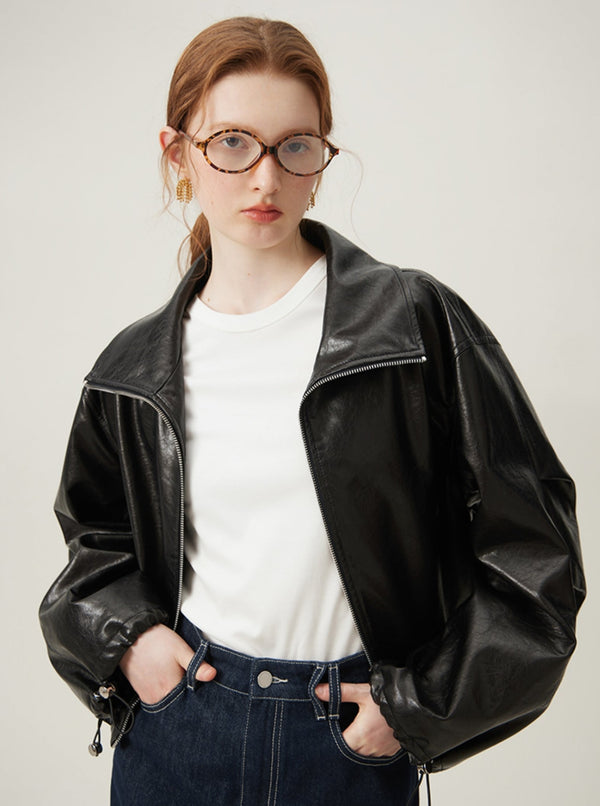 Vintage Casual Black Leather Jacket