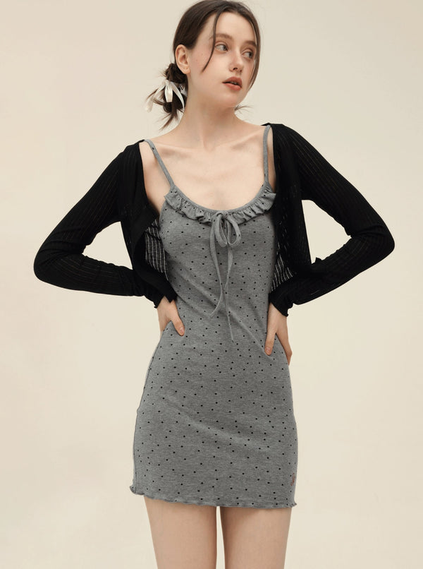 Retro Cardigan With Slim Slip Dress Set