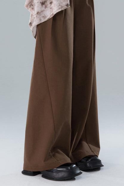 Ruched Brown Wide-Leg Trousers