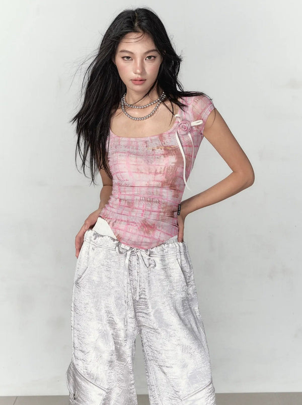 Irregular Pleated Short Sleeve T-Shirt