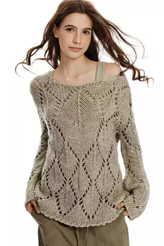 APEA slouchy sloth-style slanted shoulders with a wool cut-out long-sleeved knit and ribbed vest duo