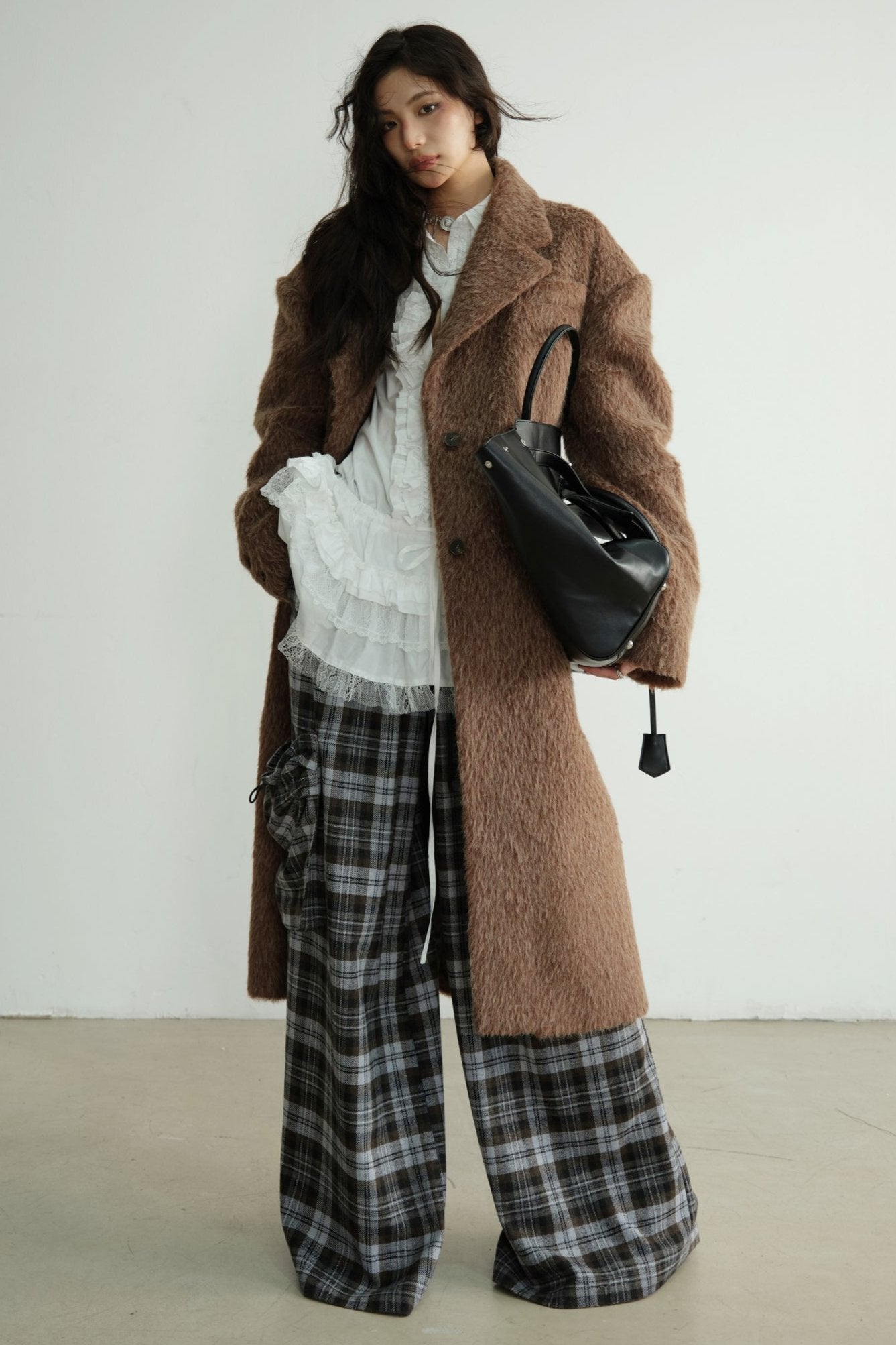 Large Pocket Plaid Wide-Leg Pants