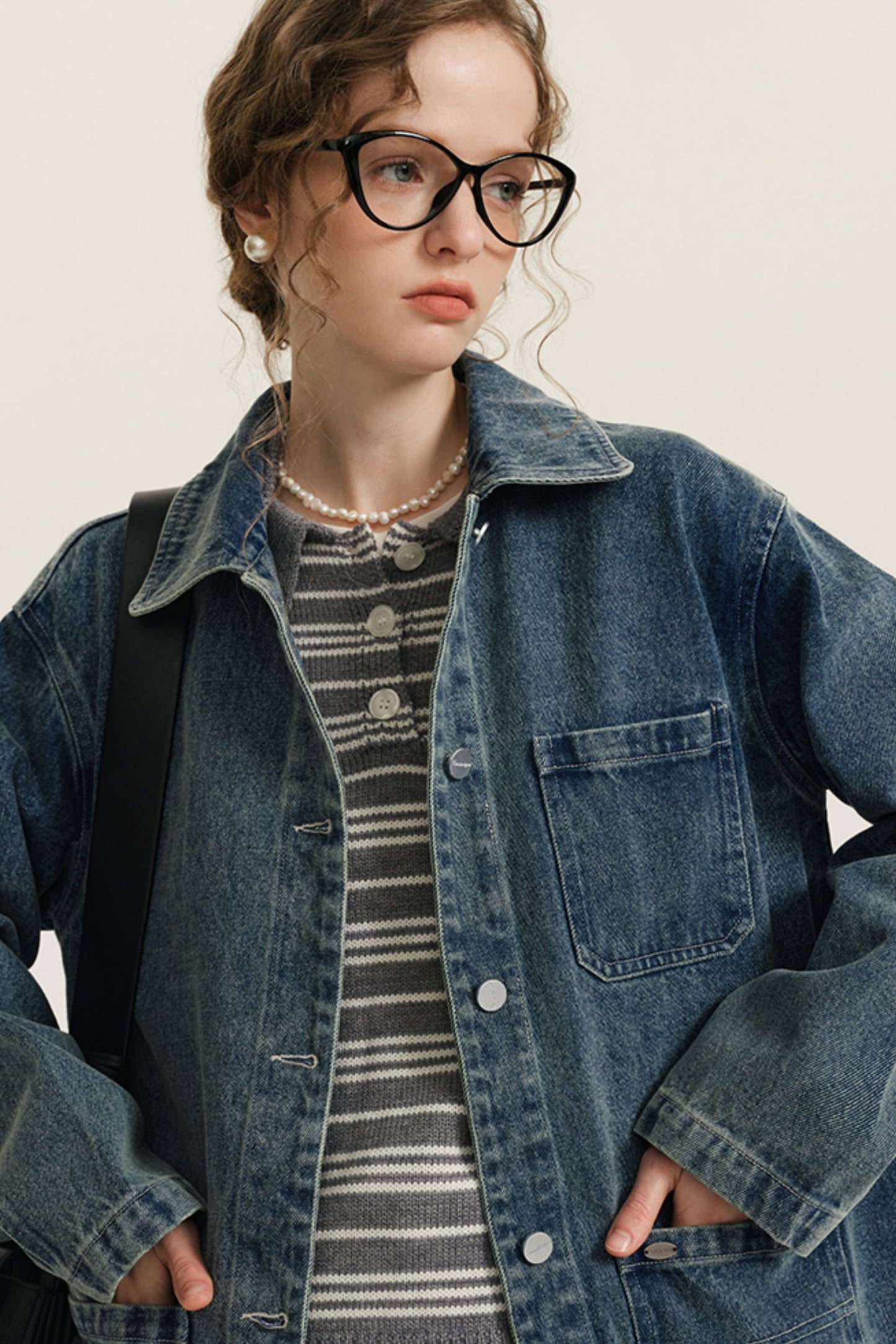 Vintage Washed Denim Cargo Coat