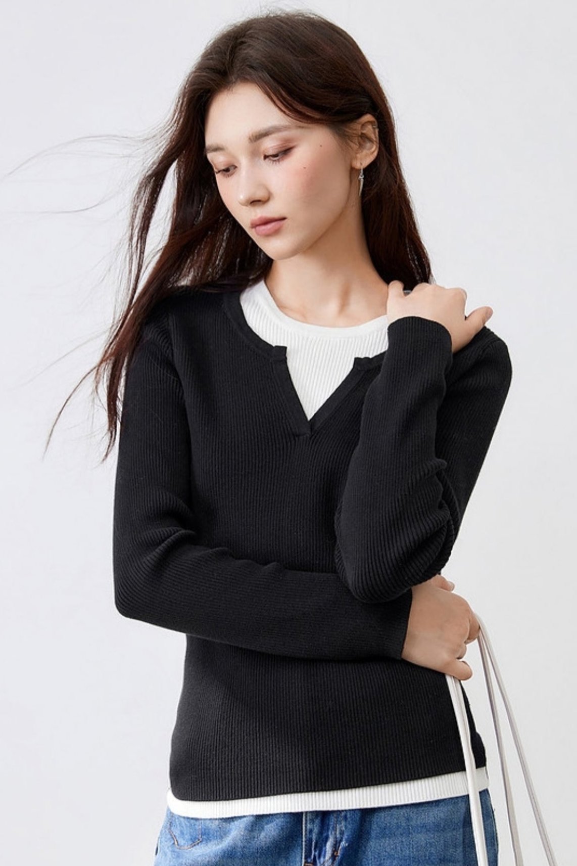 Contrasting Knit Sweater Top