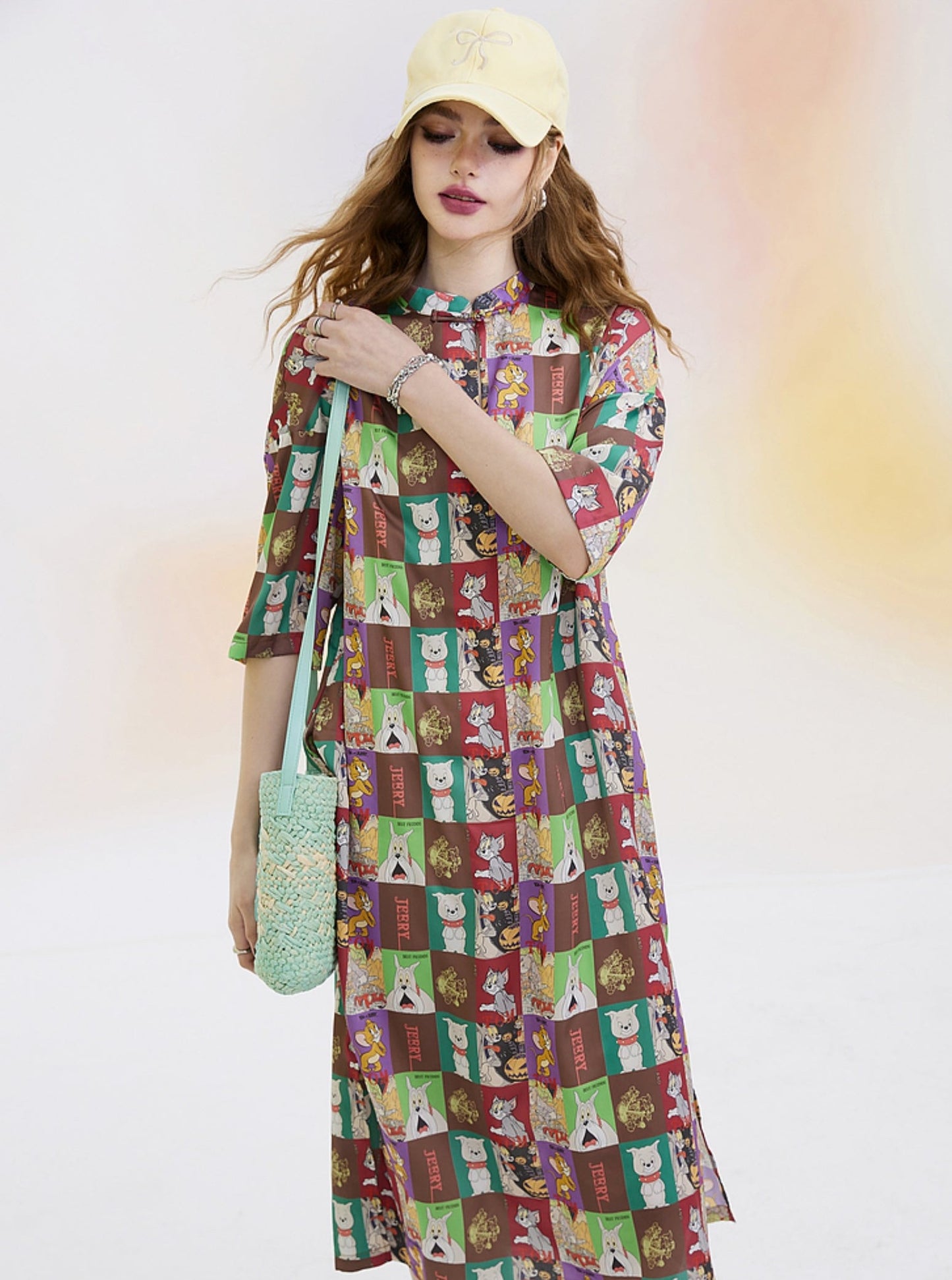 All-Print-Kleid im chinesischen Stil