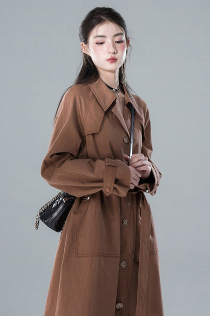 Chestnut Sandalwood Double Button Trench Coat