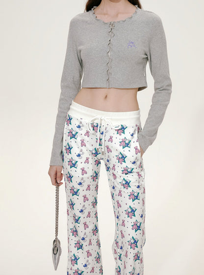 Cartoon Print Bootcut Casual Pants