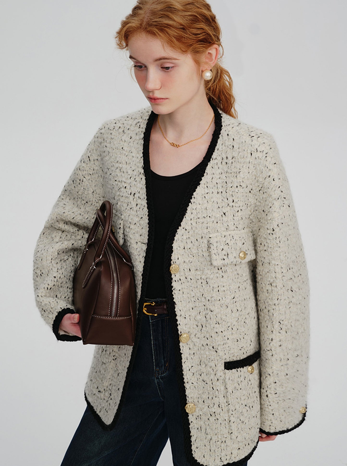 Wool tweed thickened jacket